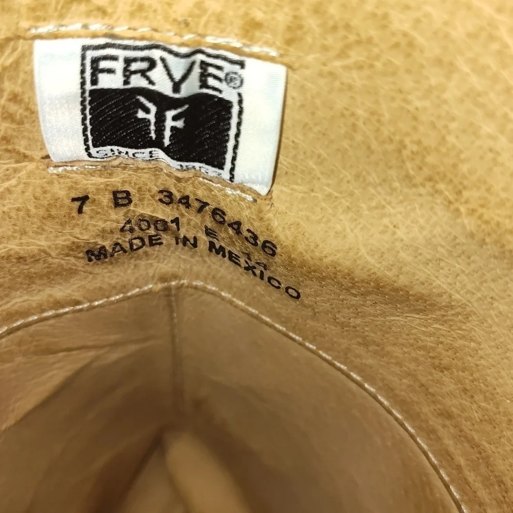 Frye Melissa Logo Monogrammed tall Black Brown Leather Knee High Boots size 7 B
